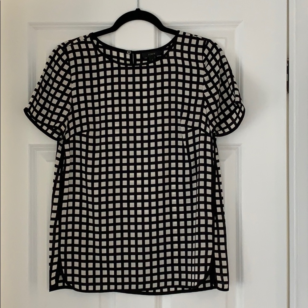 NWOT J Crew black & white checked silk top